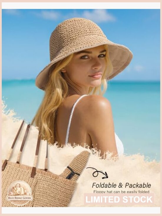 Wide Brim Straw Bucket Hat UV Protection Packable Handwoven Beach Travel main image 6